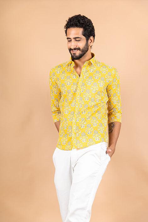 Yellow Jaipuri Cotton Printed Shirt - Image 3