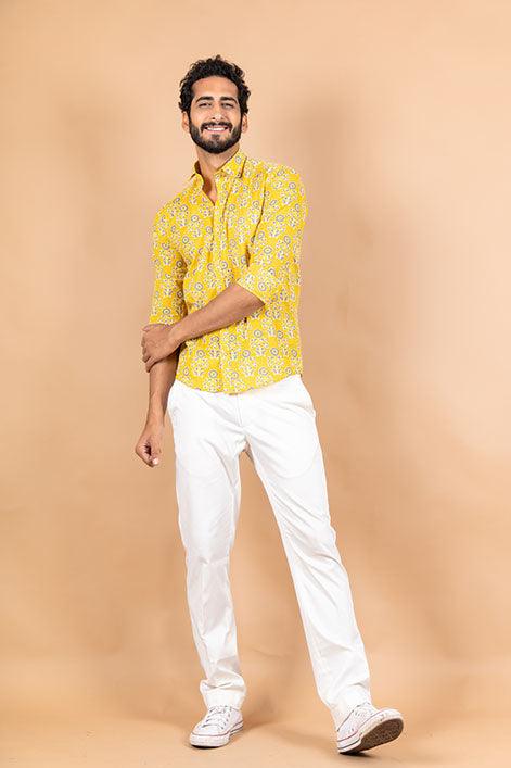Yellow Jaipuri Cotton Printed Shirt - Image 4