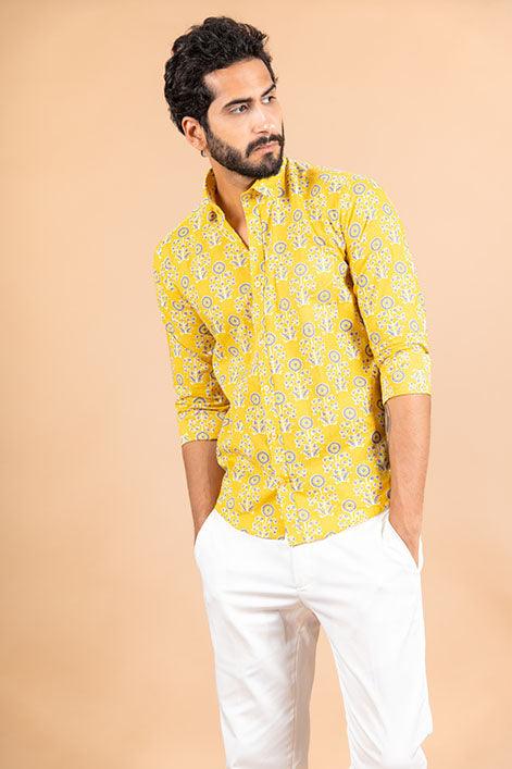 Yellow Jaipuri Cotton Printed Shirt - Image 5