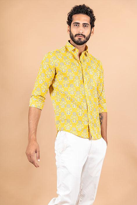 Yellow Jaipuri Cotton Printed Shirt - Image 6