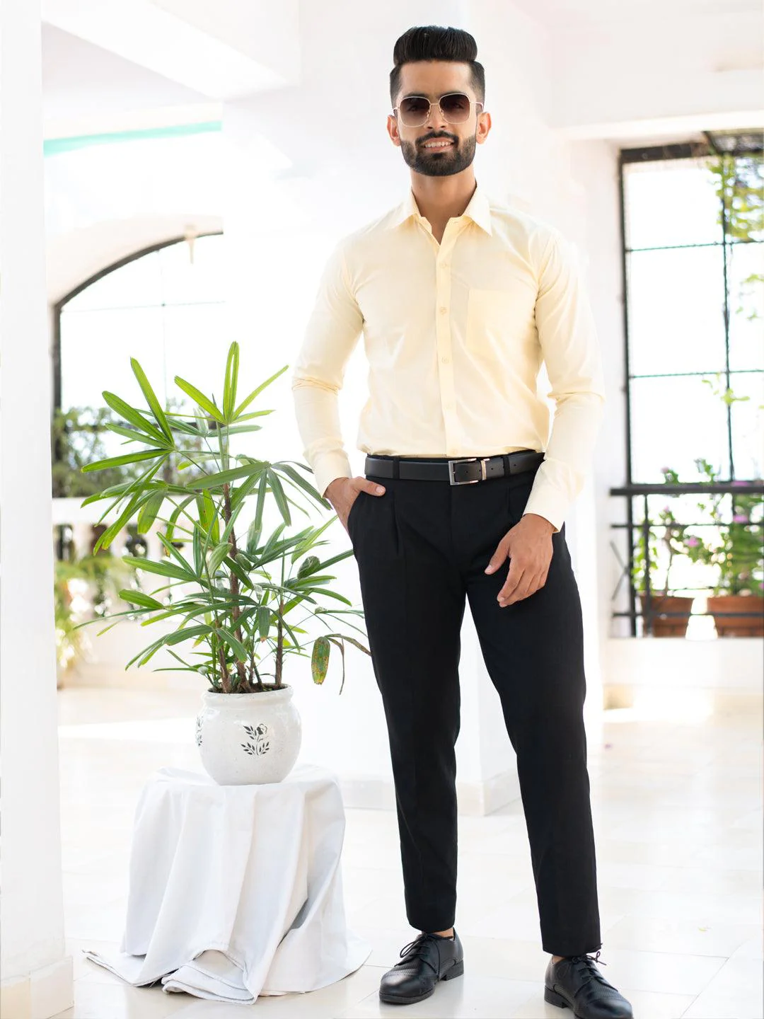 Yellow Micro Checks Cotton Shirt - Image 6