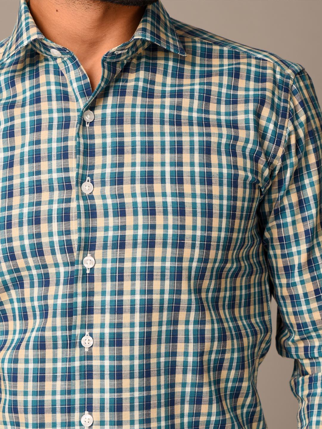 Yellow Small Checks Cotton Shirt - Image 5